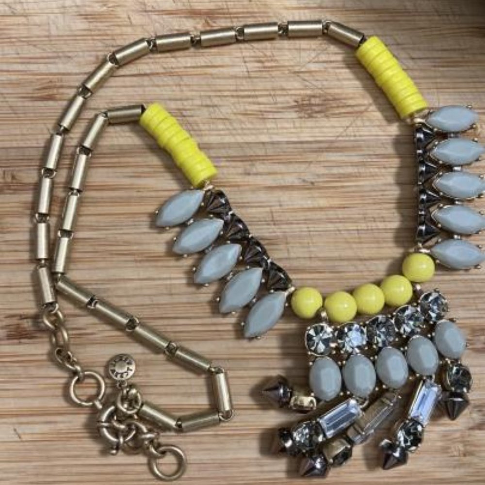 J. Crew Sage & Yellow Beaded Statement Necklace